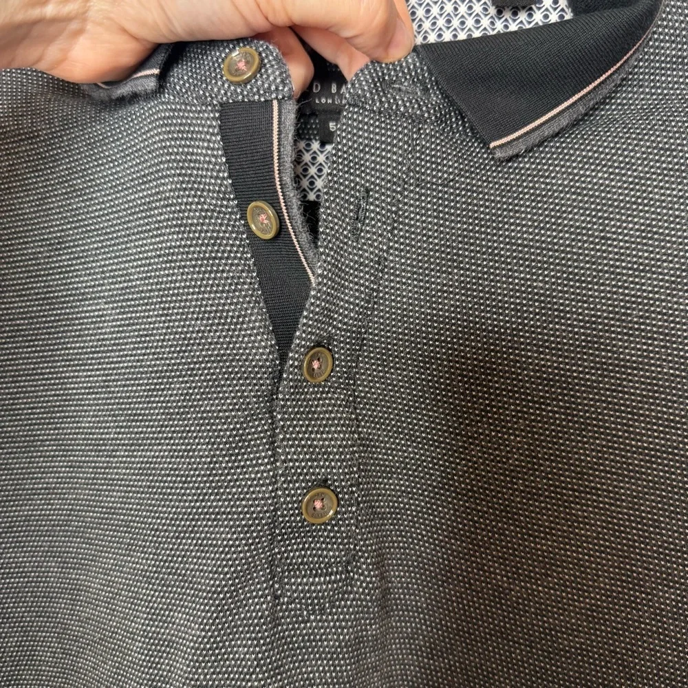 Ted Baker grey and white textured Polo Long Sleeve Shirt size XL - Picture 3 of 9